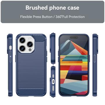 iPhone 15 Pro Max Børstet TPU Cover - Karbonfiber - Blå