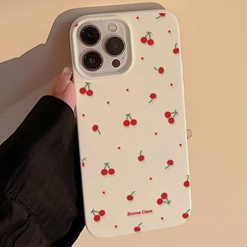 iPhone 15 Pro Max TPU-cover med kirsebærmønster - Hvid