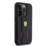 iPhone 15 Pro Max Ferrari Carbon Grip Stativ Cover - Sort