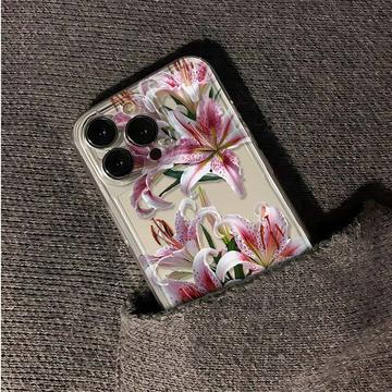 iPhone 15 Pro Max TPU Cover med Blomstermønster - Lyserød lilje