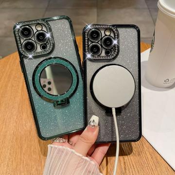 iPhone 15 Pro Max Glam Magnetisk Hybrid Cover m. Spejl - rød