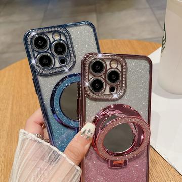 iPhone 15 Pro Max Glam Magnetisk Hybrid Cover m. Spejl - rød