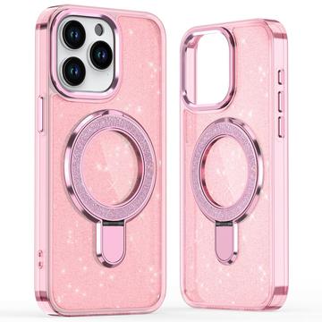 iPhone 15 Pro Max Glitter Hybrid Cover med Kickstand - MagSafe-kompatibel - Pink