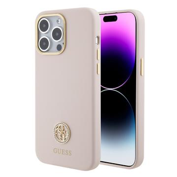 iPhone 15 Pro Max Guess 4G Rhinestone Metal Logo Flydende silikoneetui - Pink