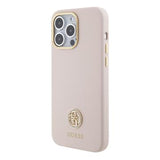 iPhone 15 Pro Max Guess 4G Rhinestone Metal Logo Flydende silikoneetui - Pink