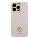 iPhone 15 Pro Max Guess 4G Rhinestone Metal Logo Flydende silikoneetui - Pink