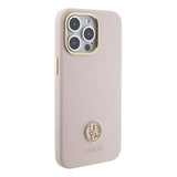 iPhone 15 Pro Max Guess 4G Rhinestone Metal Logo Flydende silikoneetui - Pink