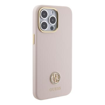 iPhone 15 Pro Max Guess 4G Rhinestone Metal Logo Flydende silikoneetui - Pink