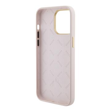 iPhone 15 Pro Max Guess 4G Rhinestone Metal Logo Flydende silikoneetui - Pink