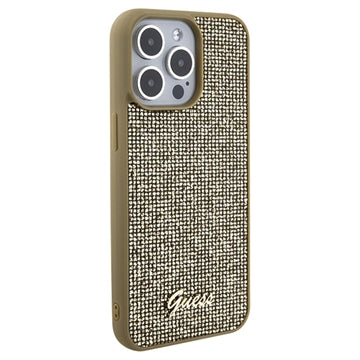 iPhone 15 Pro Max Guess Disco Metal Script Logo Cover - Guld