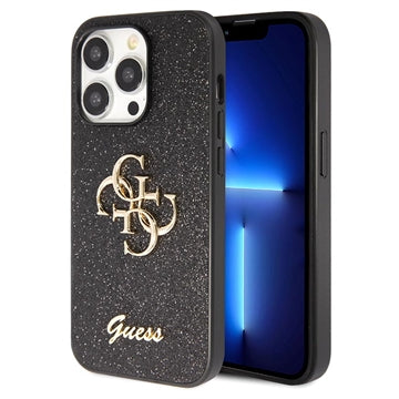 iPhone 15 Pro Max Guess Fixed Glitter 4G Metal Logo Cover - Sort