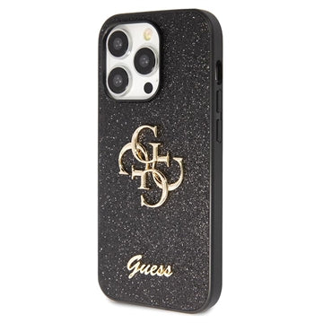 iPhone 15 Pro Max Guess Fixed Glitter 4G Metal Logo Cover - Sort