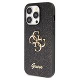iPhone 15 Pro Max Guess Fixed Glitter 4G Metal Logo Cover - Sort