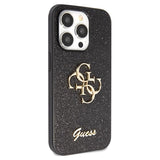 iPhone 15 Pro Max Guess Fixed Glitter 4G Metal Logo Cover - Sort