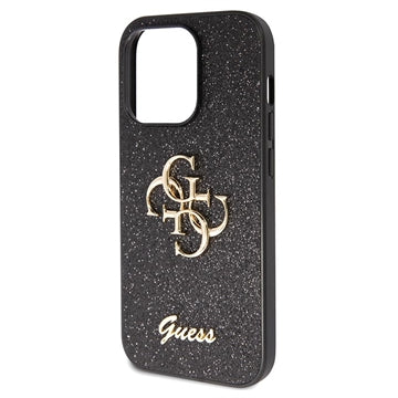 iPhone 15 Pro Max Guess Fixed Glitter 4G Metal Logo Cover - Sort