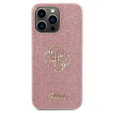 iPhone 15 Pro Max Guess Fixed Glitter 4G Metal Logo Cover - Pink