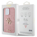 iPhone 15 Pro Max Guess Fixed Glitter 4G Metal Logo Cover - Pink
