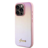 iPhone 15 Pro Max Guess Iridescent Metal Script Hybrid Cover - Pink