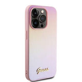 iPhone 15 Pro Max Guess Iridescent Metal Script Hybrid Cover - Pink
