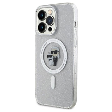 iPhone 15 Pro Max Karl Lagerfeld IML Glitter Karl & Choupette MagSafe Cover - Klar
