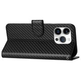 iPhone 15 Pro Max Premium Wallet-etui med rem - kulfiberstruktur - kulsort