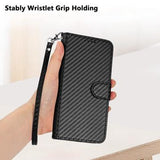 iPhone 15 Pro Max Premium Wallet-etui med rem - kulfiberstruktur - kulsort