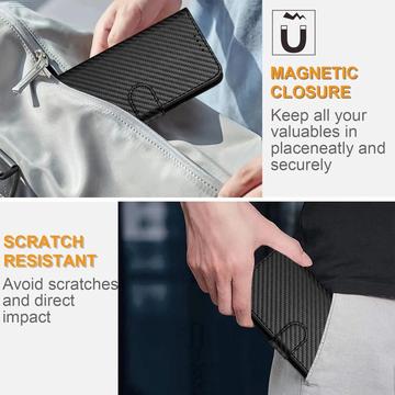 iPhone 15 Pro Max Premium Wallet-etui med rem - kulfiberstruktur - kulsort