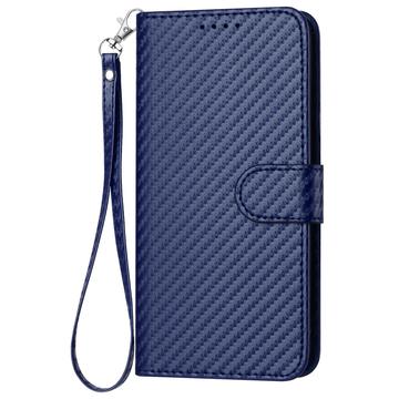 iPhone 15 Pro Max Premium Wallet-etui med rem - kulfiberstruktur - Kulstofblå