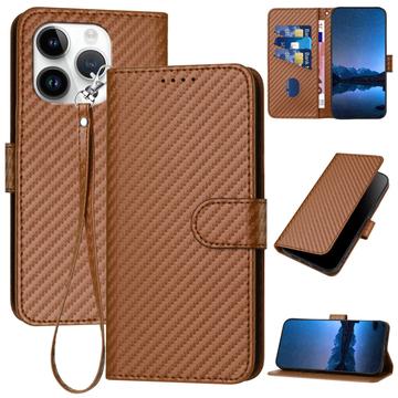iPhone 15 Pro Max Premium Wallet-etui med rem - kulfiberstruktur - Kulstofkaffe