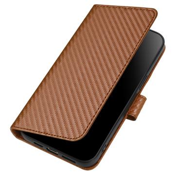 iPhone 15 Pro Max Premium Wallet-etui med rem - kulfiberstruktur - Kulstofkaffe