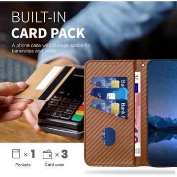 iPhone 15 Pro Max Premium Wallet-etui med rem - kulfiberstruktur - Kulstofkaffe