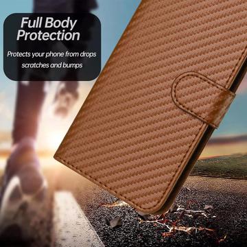 iPhone 15 Pro Max Premium Wallet-etui med rem - kulfiberstruktur - Kulstofkaffe