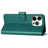 iPhone 15 Pro Max Premium Wallet-etui med rem - kulfiberstruktur - Kulstofgrøn