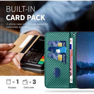 iPhone 15 Pro Max Premium Wallet-etui med rem - kulfiberstruktur - Kulstofgrøn