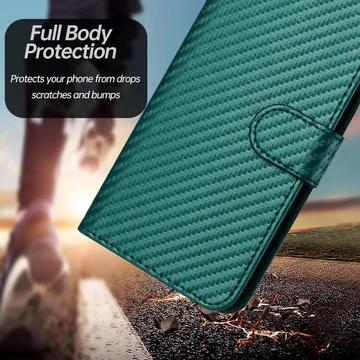 iPhone 15 Pro Max Premium Wallet-etui med rem - kulfiberstruktur - Kulstofgrøn