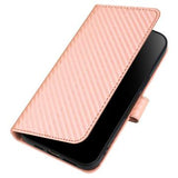iPhone 15 Pro Max Premium Wallet-etui med rem - kulfiberstruktur - Kulstoflyserød