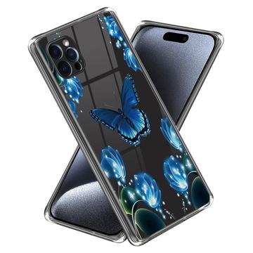 iPhone 15 Pro Max Stilfuld Ultra-Slim TPU Cover - Sommerfugl og Blomster