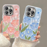 iPhone 15 Pro Max TPU Cover med tulipanmønster - blå