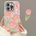 iPhone 15 Pro Max TPU Cover med tulipanmønster - pink