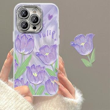 iPhone 15 Pro Max TPU Cover med tulipanmønster - Lilla