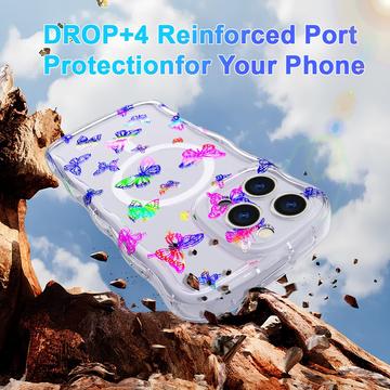 iPhone 15 Pro Max Wave-Edge Laser Glitter MagSafe Cover - Sommerfugl