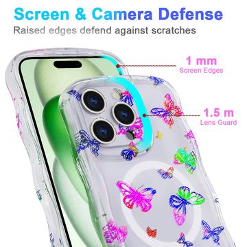 iPhone 15 Pro Max Wave-Edge Laser Glitter MagSafe Cover - Sommerfugl