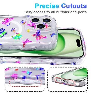 iPhone 15 Pro Max Wave-Edge Laser Glitter MagSafe Cover - Sommerfugl
