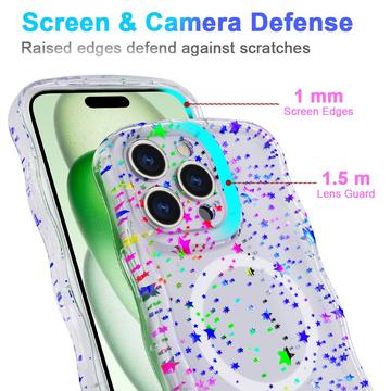 iPhone 15 Pro Max Wave-Edge Laser Glitter MagSafe Cover - stjerne