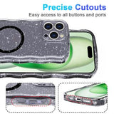iPhone 15 Pro Max Wave-Edge Laser Glitter MagSafe Cover - Gennemsigtig sort