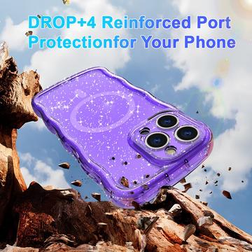 iPhone 15 Pro Max Wave-Edge Laser Glitter MagSafe Cover - Gennemsigtig lilla