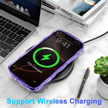 iPhone 15 Pro Max Wave-Edge Laser Glitter MagSafe Cover - Gennemsigtig lilla