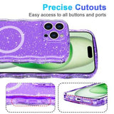 iPhone 15 Pro Max Wave-Edge Laser Glitter MagSafe Cover - Gennemsigtig lilla