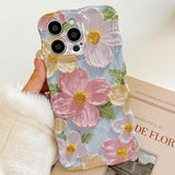 iPhone 15 Pro Max TPU-cover med bølgede kanter og oliemaleri - Blomster