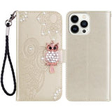 iPhone 15 Pro Ugle Rhinsten Pung - Guld